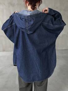 FRIFUL 女士休闲水洗落肩宽松连帽牛仔夹克