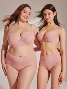 LUVLETTE Full Coverage Support Breathable Underwire Pink Sheer Mesh Lace Elegance Minimizer Bra Sexy Lingrie Bridal Intimates - Pink - View 6