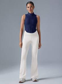 VARSIVA Women's Solid Color Zipper Collar Casual Top - Navy Blue - View 4