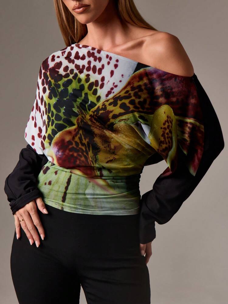 Off Shoulder Blouse With Floral Pattern