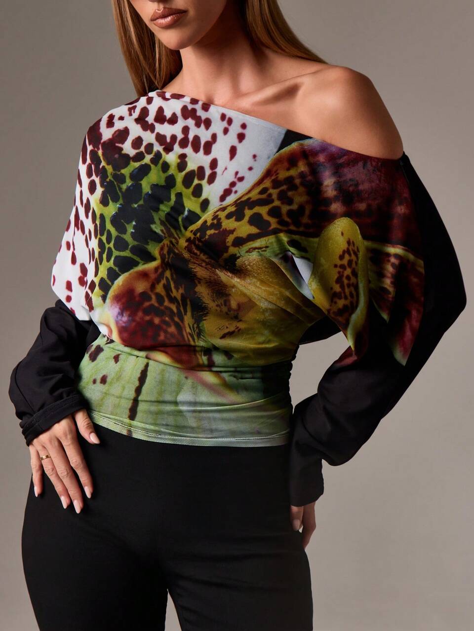 Off Shoulder Blouse With Floral Pattern