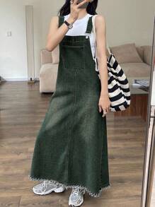 DAZY Women's Casual Washed Denim Pinafore Dress - Dusty Blue - View 2