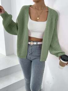 EURMUSE 女士纯色落肩长袖宽松休闲针织开衫 - 薄荷綠 - 查看 5