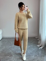 Women's Solid Color Crew Neck Long Sleeve Sweater And Pants Casual 2 Pieces Set
