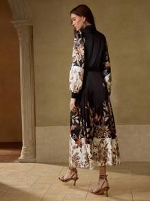 MOTF PREMIUM 花卉印花腰带连衣裙 - 黑色 - 查看 3