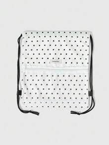 ROMWE Anime 星星印花撞色蕾丝边透明拉链口袋大容量多功能白色抽绳背包，可爱动漫风格，适合上学、通勤、休闲日常使用