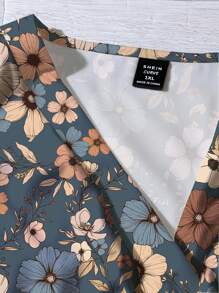SHEIN LUNE 大码休闲复古花卉图案衬衫，适合夏季 - 彩色 - 查看 3