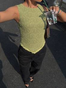 Siren Gaze 女士休闲纯色双层蕾丝吊带背心 - 綠色 - 查看 5