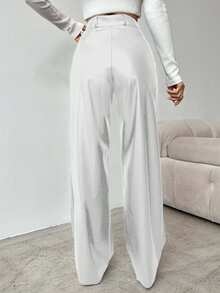 EURMUSE Women's Solid Color High Waist Straight Leg Pants, Suitable For Commuting - White - View 2