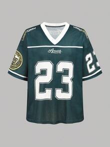 Girlism Tween Girls V-Neck Short T-Shirt, Loose Short Sleeve Contrast Color T-Shirt, Suitable For Spring/Summer Street, All-Match Everyday, Sports, Back To School, Vacation, School Style, Easter, Music Festival, Graduation, Family Gathering Jersey Teen Jersey Boy Jersey Girl Jersey Jersey Shirts