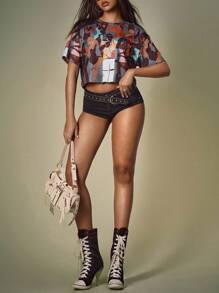 Y2Kool Sierra Siler Women's Casual Graphic Print Cropped T-Shirt, Summer Party Top - Multicolor - View 5