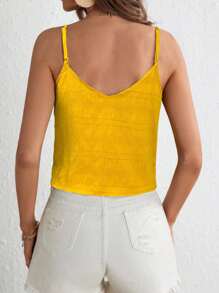 SHEIN VCAY Top de tirantes unicolor bajo con nudo - Mostaza Amarilla - Ver 2