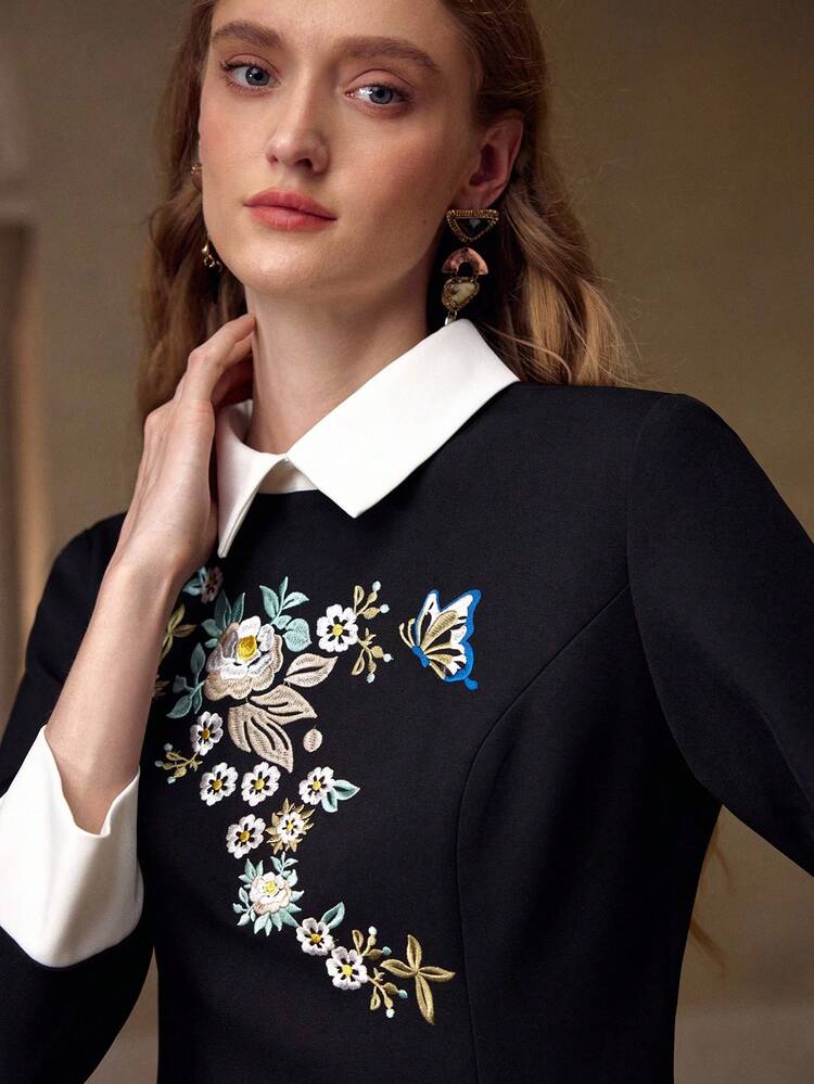 EMBROIDERY ZIPPER BACK 2 IN 1 SHORT DRESS