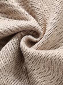 SHEIN 男童卡其色纹理休闲舒适百搭撞色领厚毛衣，开学季，秋冬 - 卡其色 - 查看 7