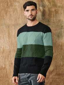RueChic Farbblock-strickpullover Mit Rautenmuster Für Herren