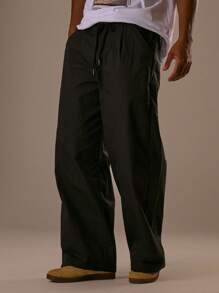 Pantalón holgado básico para hombres con bordado de marca Musero 3D, cintura con cordón elástico, ropa de otoño/primavera verano - Negro - Ver 3