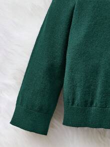 SHEIN 男婴/女婴绿色高领长袖毛衣，适合居家、外出、圣诞节、秋冬季 - 墨綠色 - 查看 4