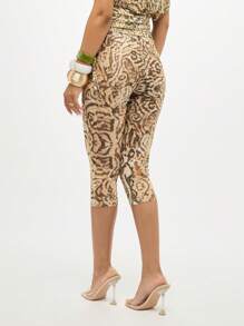 SUMWON WOMEN Animal Print Capri Leggings High Rise Snakeskin Pattern Mesh Fabric Fashion Summer Vacation Party Club Evening Wear - Multicolor - View 2