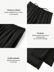 LUVLETTE Women Soft Black 100% Pure Cotton Wide Fit Women Lounge Bottom Airy Pajama Pants Cute Pajama Pants With Pockets Romantic Living Cozy At Home - Black - View 4