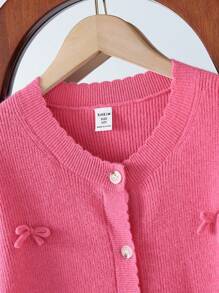 Tween Girls Cardigans Regular Style Girls Bowknot Cardigan, Suitable For Outdoor Wear In Autumn/Winter, Suitable For Home Scenes, Suitable For Children To Play And Wear Back To School, Pink Fall - Hot Pink - View 5