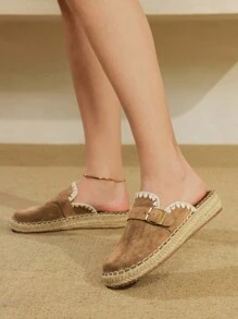 Styleloop Chocolate Brown Wedge & Platform Woven Slip-On Shoes, Bohemian Style - Army Green - View 6