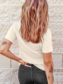 EMERY ROSE Halloween Pumpkin Ghost Print Plus Size T-Shirt - Beige - View 2