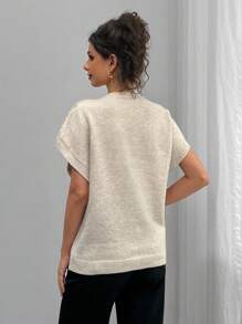 SHEIN 针织蝙蝠袖休闲孕妇毛衣 - 杏色 - 查看 2