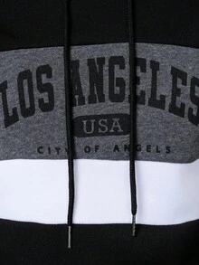 Manfinity Homme 男士休闲撞色字母印花连帽卫衣，秋冬季，洛杉矶连帽衫，长袖上衣 - 彩色 - 查看 4