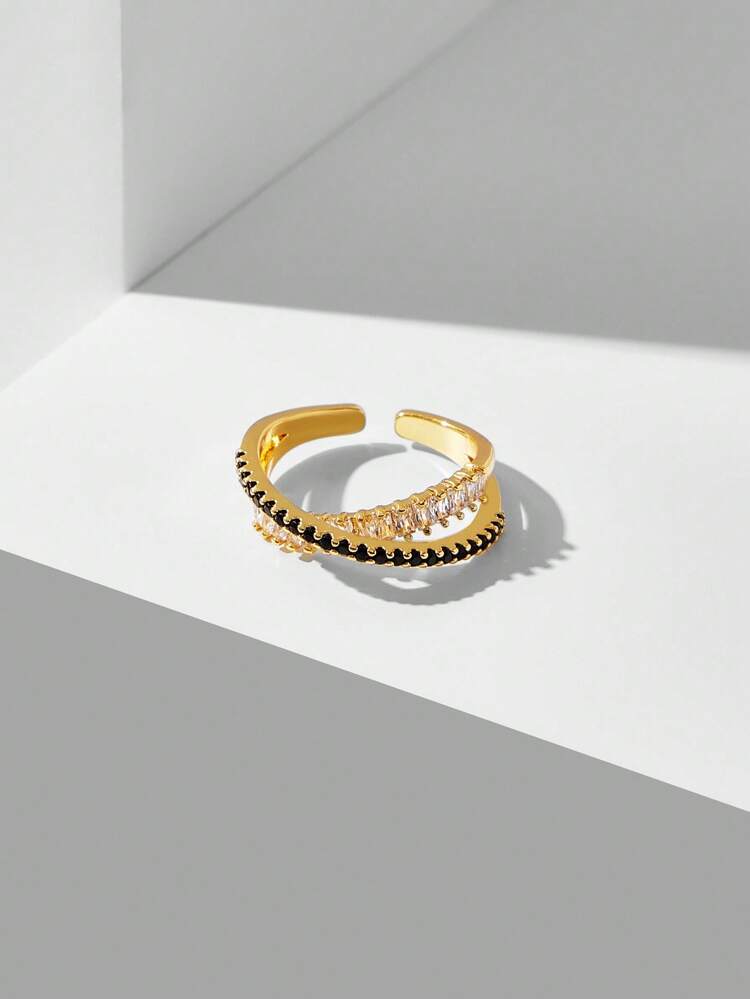 Anillo cruzado abierto bañado en oro de 18K con circonita cúbica
