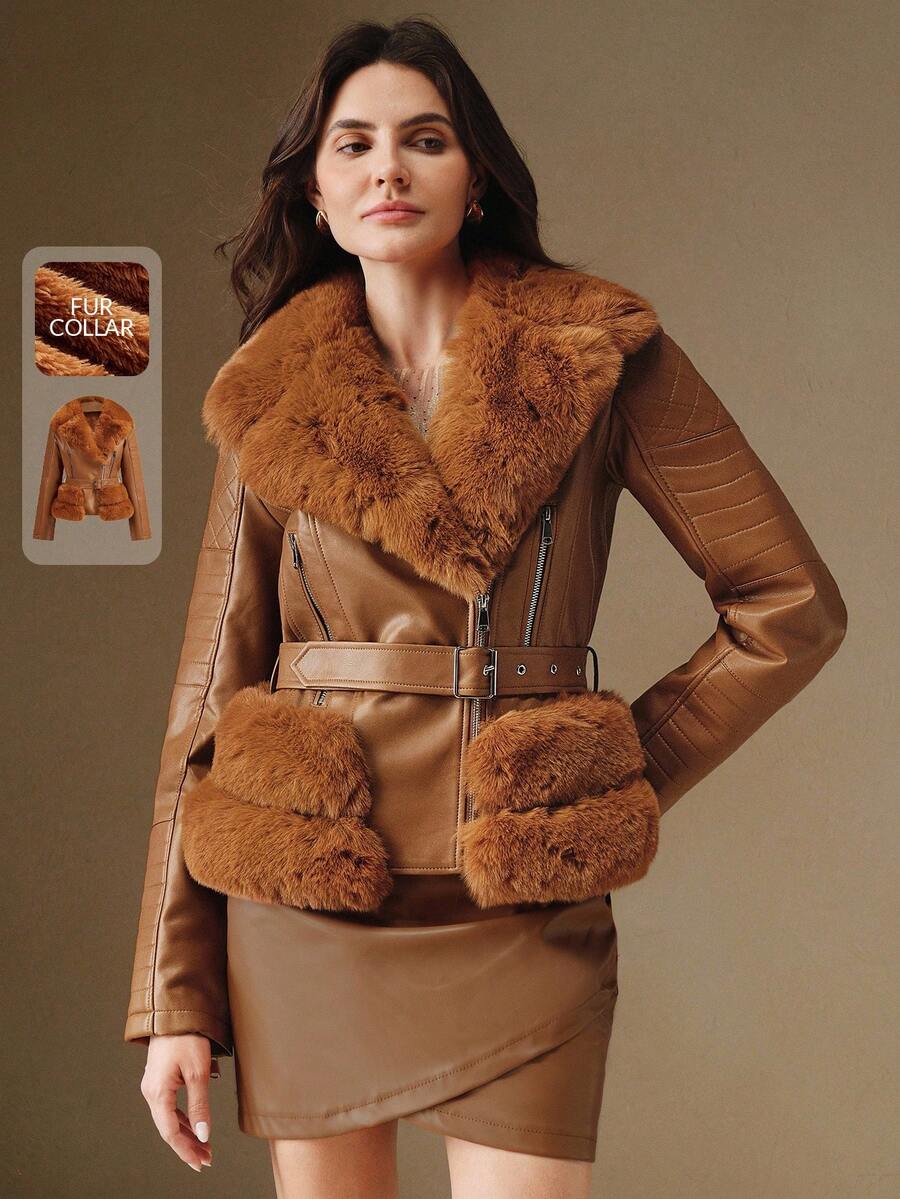 SHEIN X Jwoww Anewsta K0366 秋冬新年优雅时尚圣诞外出女装 - 棕色 - 查看 1