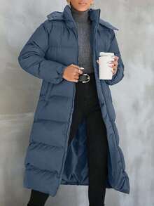 EURMUSE Women's Solid Hooded Padded Winter Coat - Cadet Blue - View 1
