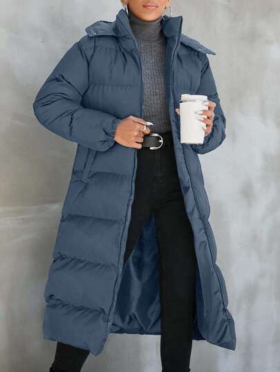 EURMUSE Palton de iarnă căptușit cu glugă solidă pentru femei