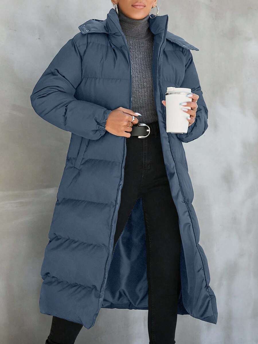 EURMUSE Women's Solid Hooded Padded Winter Coat - Cadet Blue - View 1