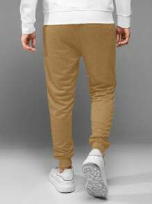 RueChic Men's Drawstring Waist Letter Pattern Sweatpants - Camel - View 5