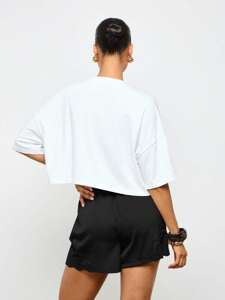 AiiRZ Elegant Satin Lounge Shorts With Delicate Lace Trim High Waist Evening Sleepwear Relaxation Summer Resort Wear Lounge Bottoms