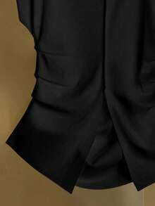 Franclia Casual Solid Color Ruched Waist T-Shirt, Versatile For Summer - Black - View 3