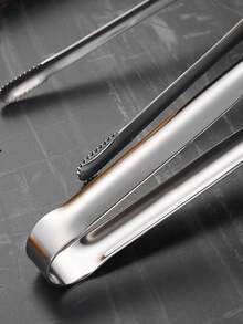 1pc Stainless Steel Chopsticks Clip, Korean Style 304 Stainless Steel Chopsticks Clip, Bar Long Sawtooth Ice Clip, Barbecue Clip, Ice Clip, Home Bbq Food Clip, Bread Clip, Grill Clip, Kitchen, Christmas Gift Back To School,School Supplies - Silver - View 7