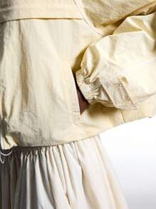 LYSMO Áo khoác dáng rộng tay dài raglan màu trơn có khóa kéo phía trước dành cho nữ - Màu vàng - Xem 10