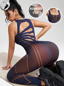 Innovista 女士无缝两吨彩色健身连体衣，内置胸罩，可拆卸垫，几何赛车条纹运动弹力瑜伽健身连体衣，连体运动服，网眼镂空透气秋季运动紧身衣，收腹设计，运动休闲连体衣，办公室到健身房，居家办公，跑步，骑行，HIIT 训练，舒适运动，有氧运动，自行车，CrossFit