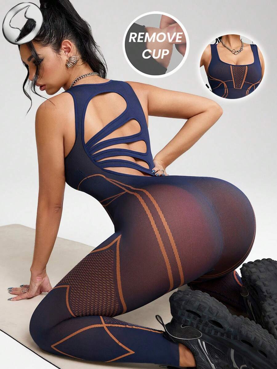 Innovista 女士无缝两吨彩色健身连体衣，内置胸罩，可拆卸垫，几何赛车条纹运动弹力瑜伽健身连体衣，连体运动服，网眼镂空透气秋季运动紧身衣，收腹设计，运动休闲连体衣，办公室到健身房，居家办公，跑步，骑行，HIIT 训练，舒适运动，有氧运动，自行车，CrossFit