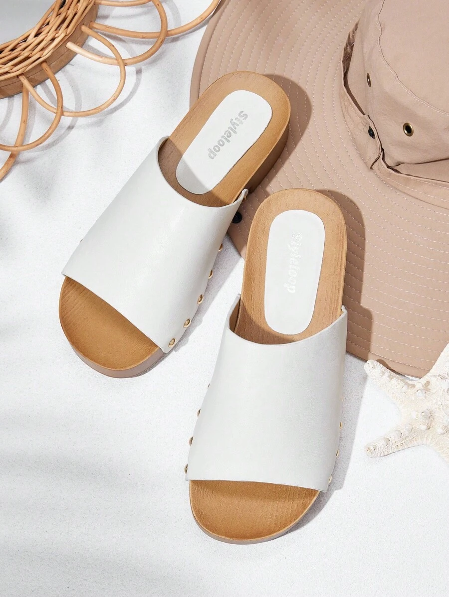 Styleloop 女士编织高跟凉鞋，波西米亚风格度假装 - 白色 - 查看 1