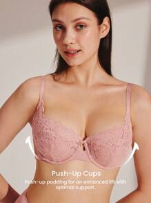 LUVLETTE Full Coverage Support Breathable Underwire Pink Sheer Mesh Lace Elegance Minimizer Bra Sexy Lingrie Bridal Intimates - Pink - View 7