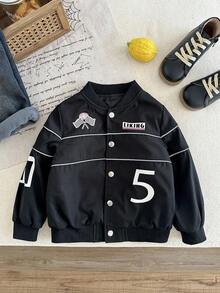 SHEIN 秋冬童装男童赛车手赛车夹克 - 黑色 - 查看 3