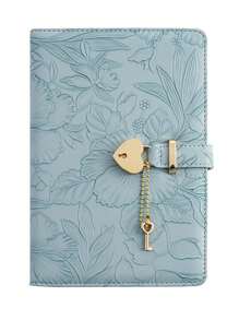 SHEIN 1PC Embossed Heart Lock Design Notebook, Suitable For Daily Diary, Men/Women Work And Travel Memo Password Notebook, With Lock And Key School Supplies, Back To School - A5 - View 9