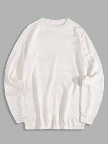 EURMUSE Men Rib Knit Crew Neck FW Fashion Regular Sweater - White - View 1