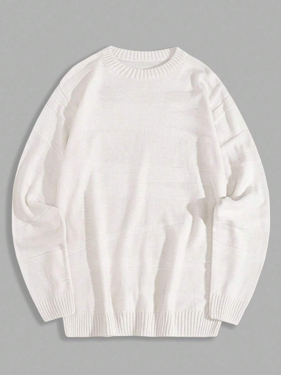 EURMUSE Men Rib Knit Crew Neck FW Fashion Regular Sweater - White - View 1