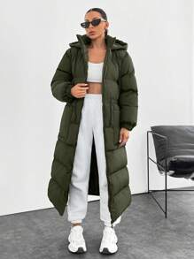EURMUSE Waterproof, Keep Warm Feature, Double Colored Drawstring Detailed, Puffer Wintercoat - Army Green - View 1