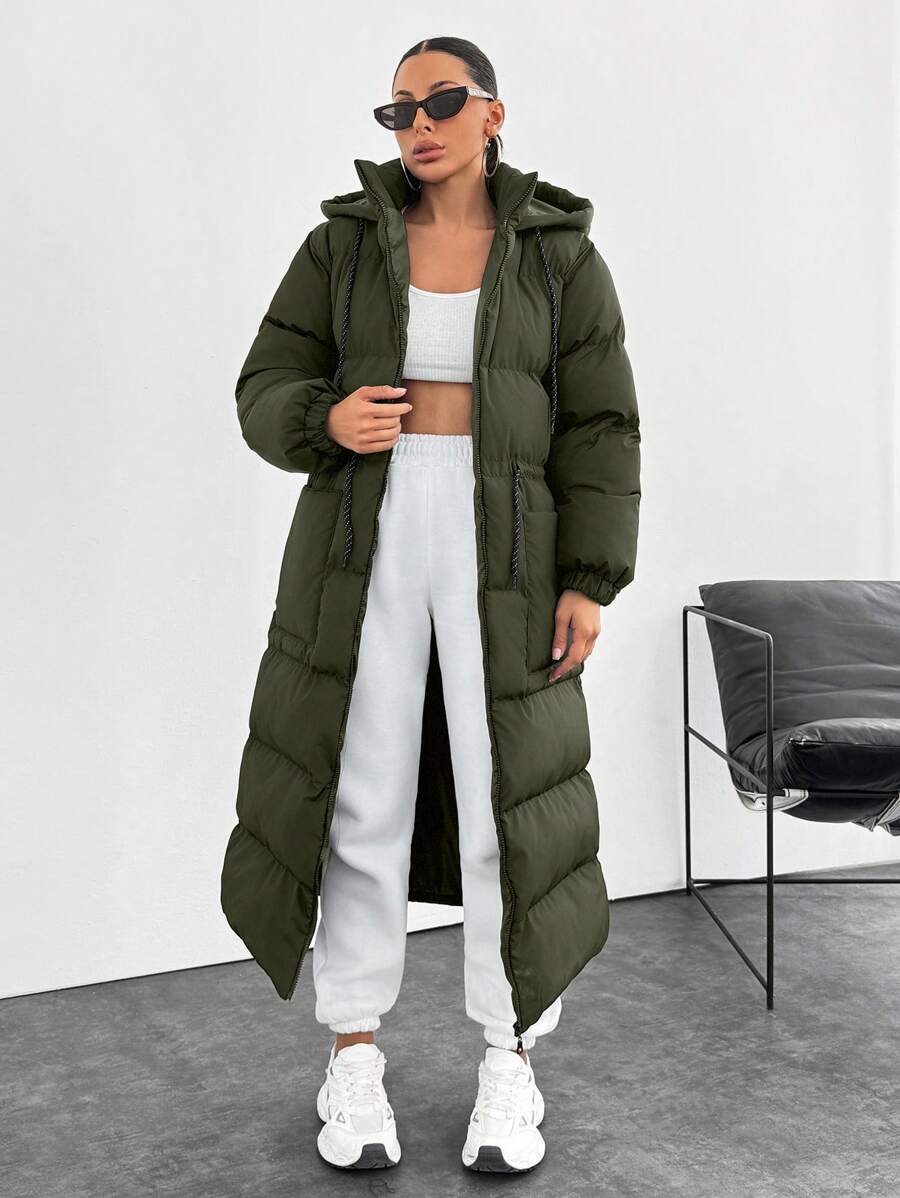EURMUSE Waterproof, Keep Warm Feature, Double Colored Drawstring Detailed, Puffer Wintercoat - Army Green - View 1
