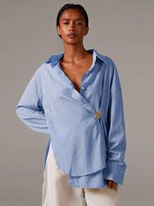 Athîral Cămașă casual cu dungi și decor stea de mare, model navetist