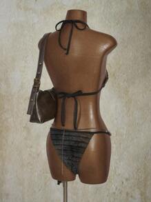 SHEIN ICON 度假海滩性感渐变色褶皱面料比基尼泳裤 - 彩色 - 查看 2